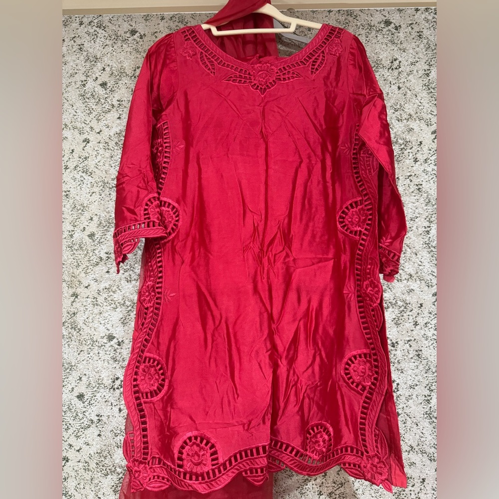 Elegant Red Designer Indian Pakistani Dress With … - image 1